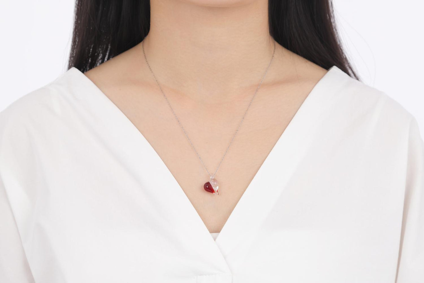 こころの形 遺骨ガラスのネックレス【レッド】